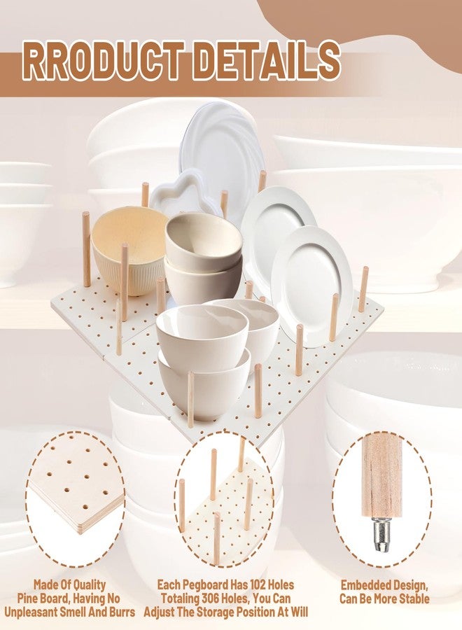 AojSup 3 Pcs Wood Pegboard Drawer Organizer with 24 Pegs Wooden Peg Board Drawer Shelf Organizer Adjustable Peg System for Dishes Plate Pot Container Cookware Utensil Kitchen(17.72 x 5.91 in) - Image 3